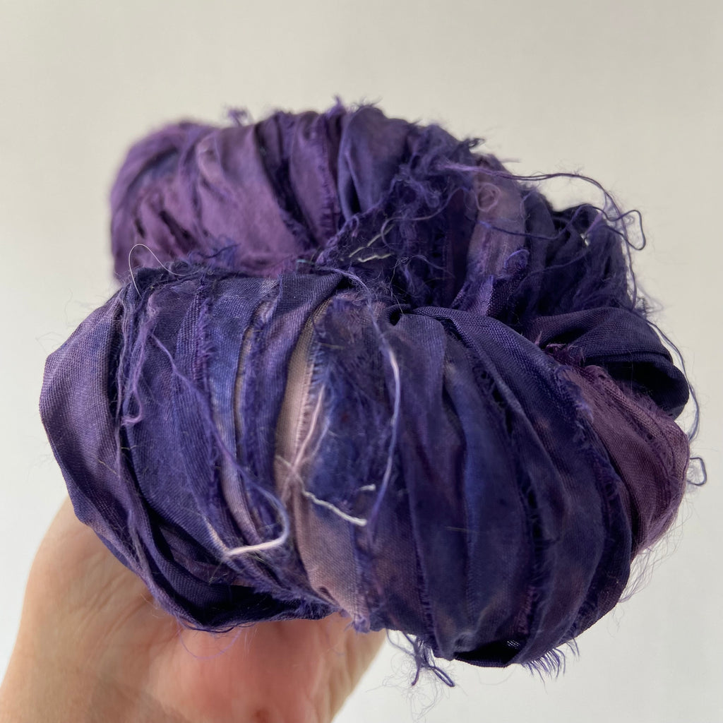 Purple Sea Urchin on Recycled Sari Silk Ribbon