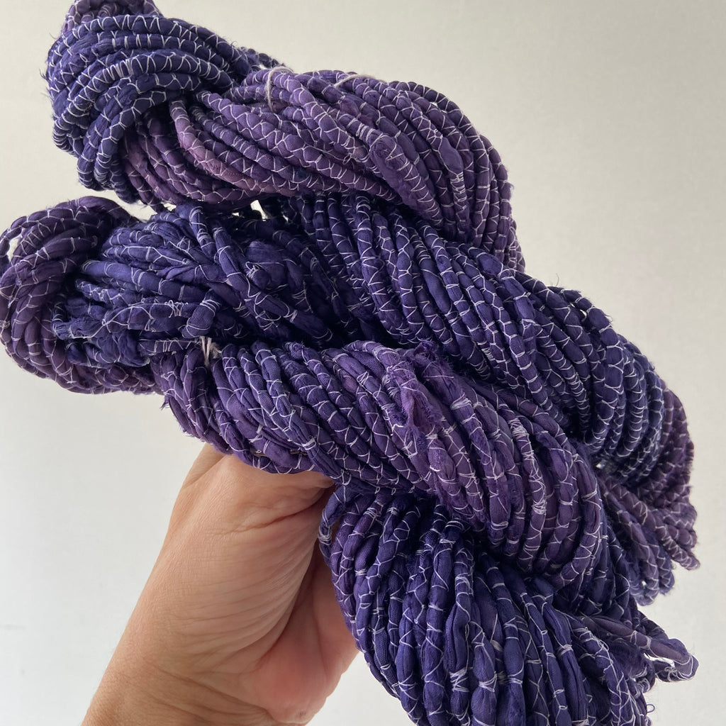 Purple Sea Urchin on Recycled Sari Silk Cording Yarn