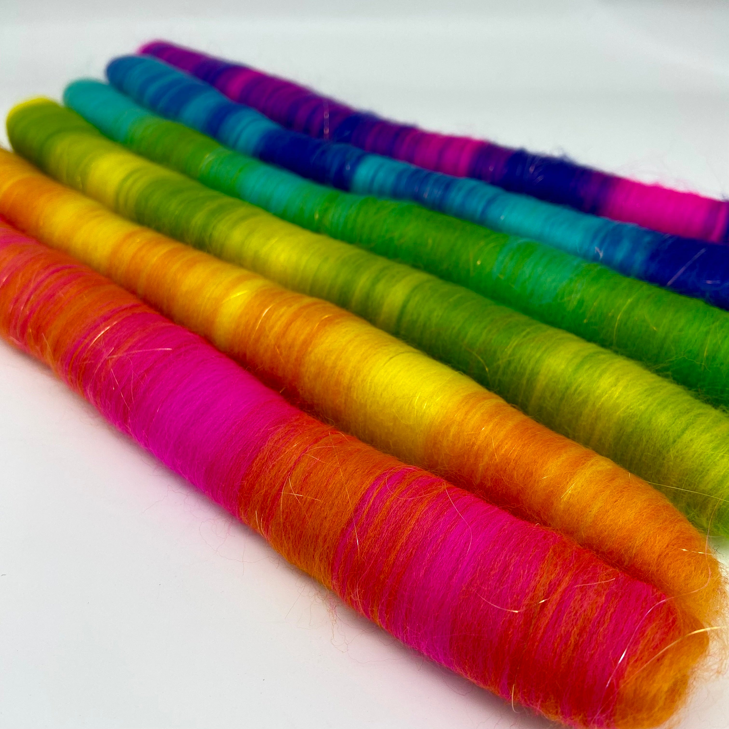 Neon Rainbow Rolags and Spinner Braid Plying Pair on Merino - 250g