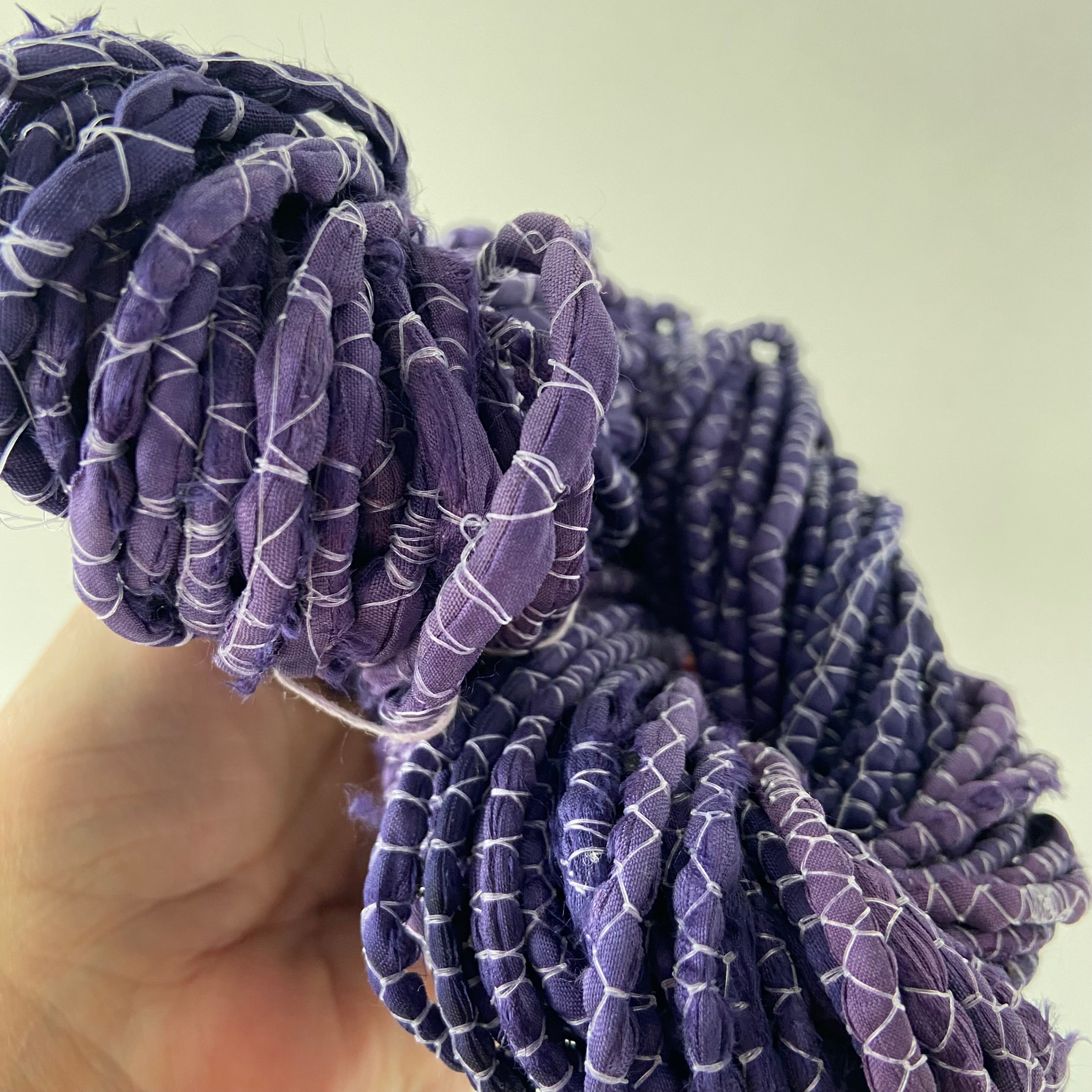 Purple Sea Urchin on Recycled Sari Silk Cording Yarn