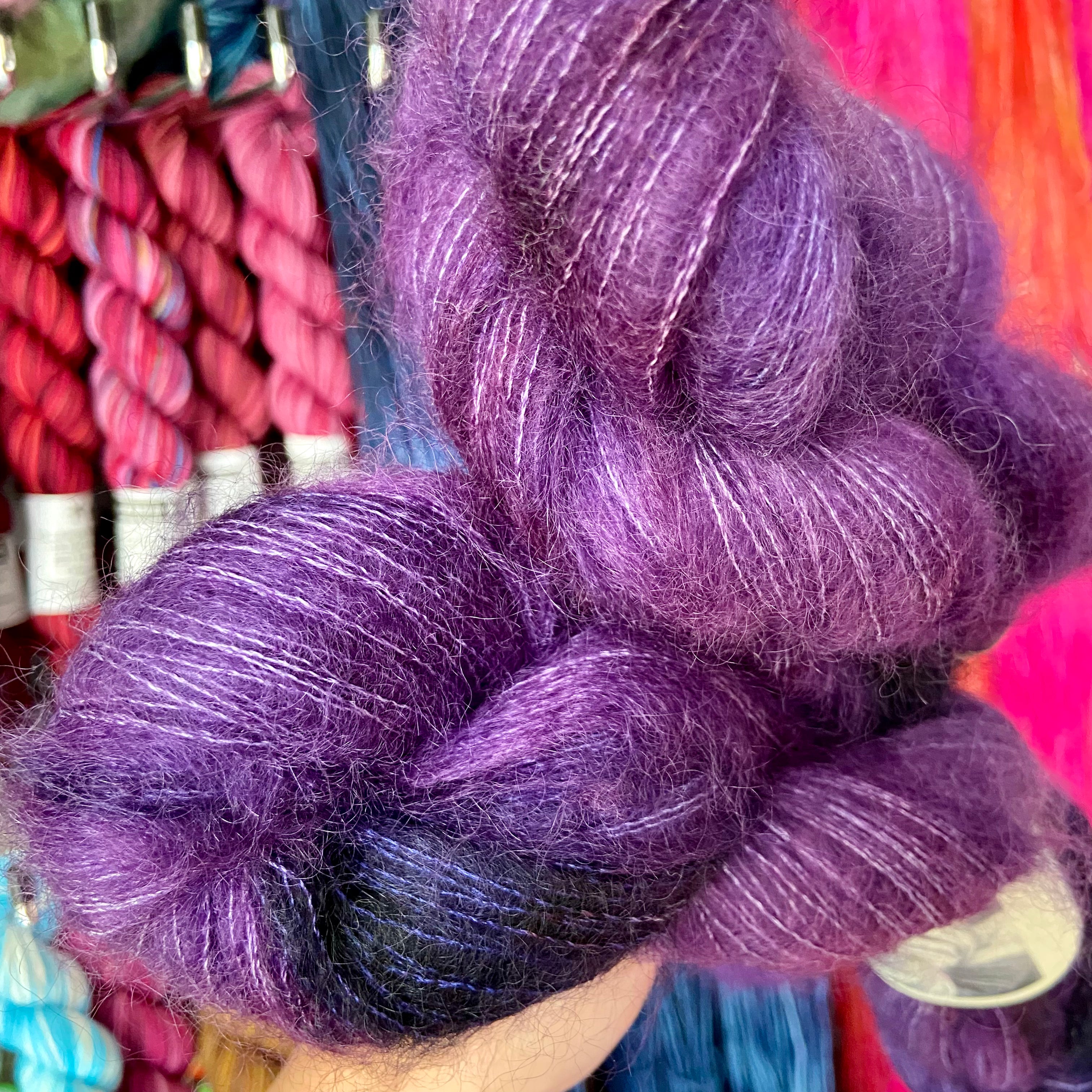 Purple Sea Urchin on Float Your Goat - 72/28 Brushed Kid Mohair Silk Lace