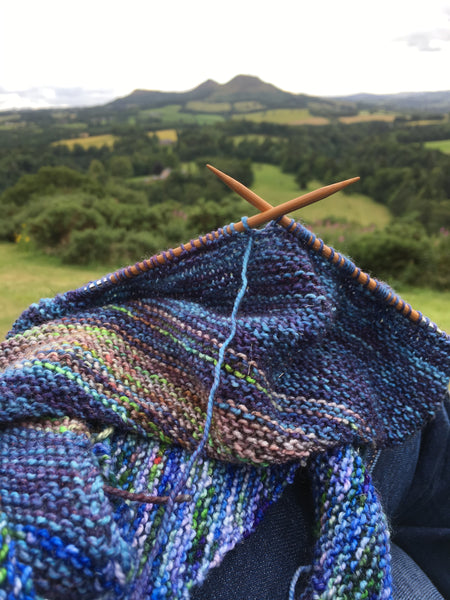 hand knitting in scotland by the eildon hills