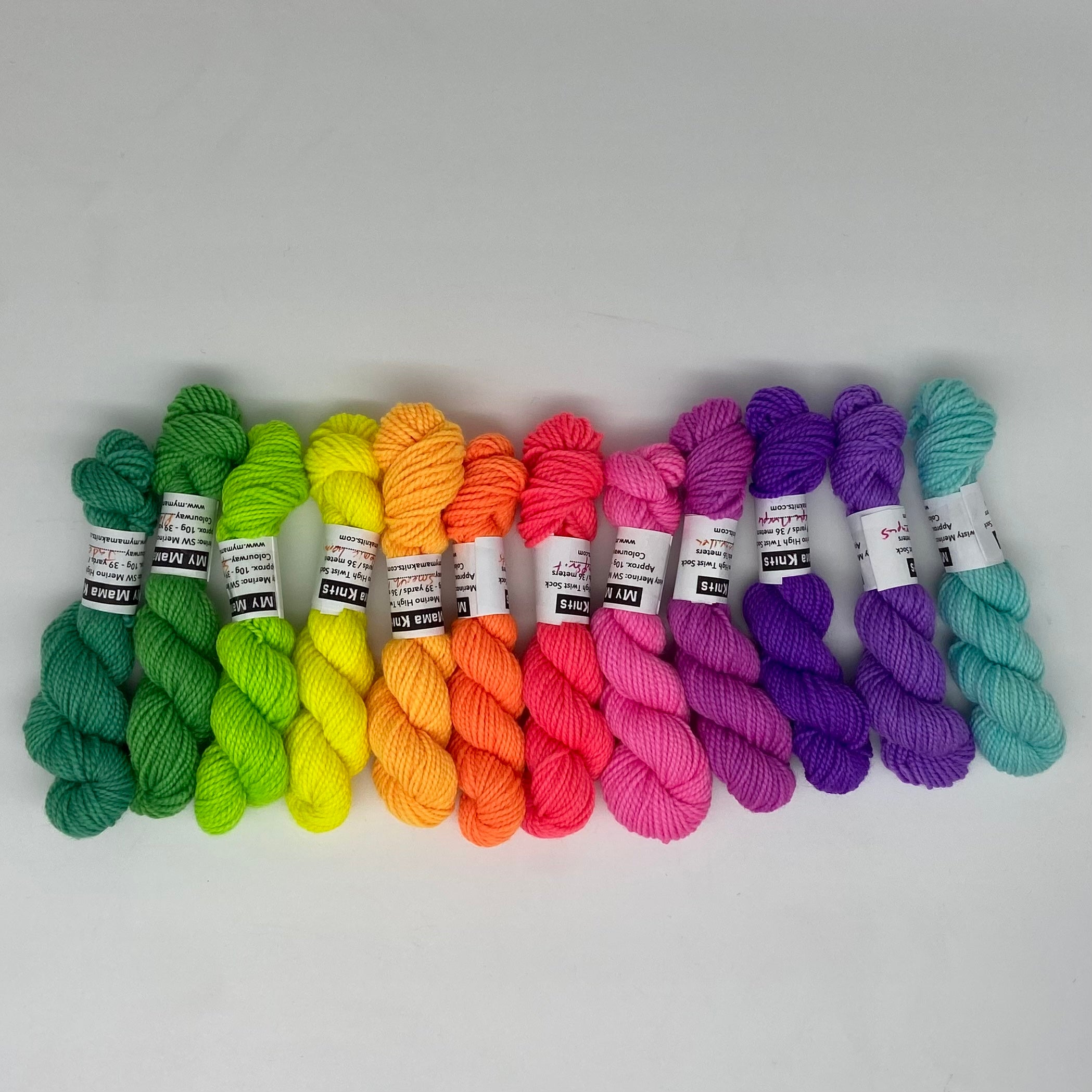 2023 UltraViolet - Neon 12 Colour Mini Skein Set on Twisty Merino Sock