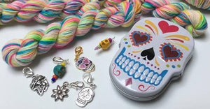 day of the dead sugar skull hand dyed multi colour yarn skeins