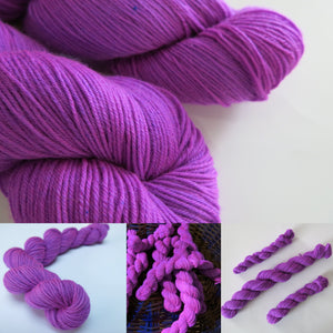 hand dyed neon purple fluorescent yarn by my mama knits
