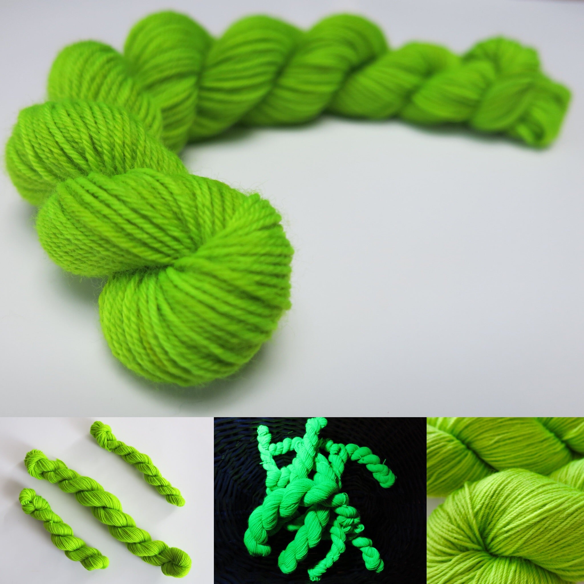 black light uv reactive green merino wool for knitting and crochet