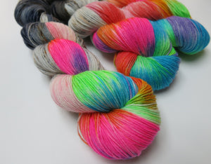 neon and grey superwash merino sock yarn for knitting and crochet