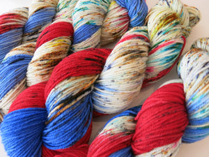 hand dyed superwash merino dk yarn in red and blue