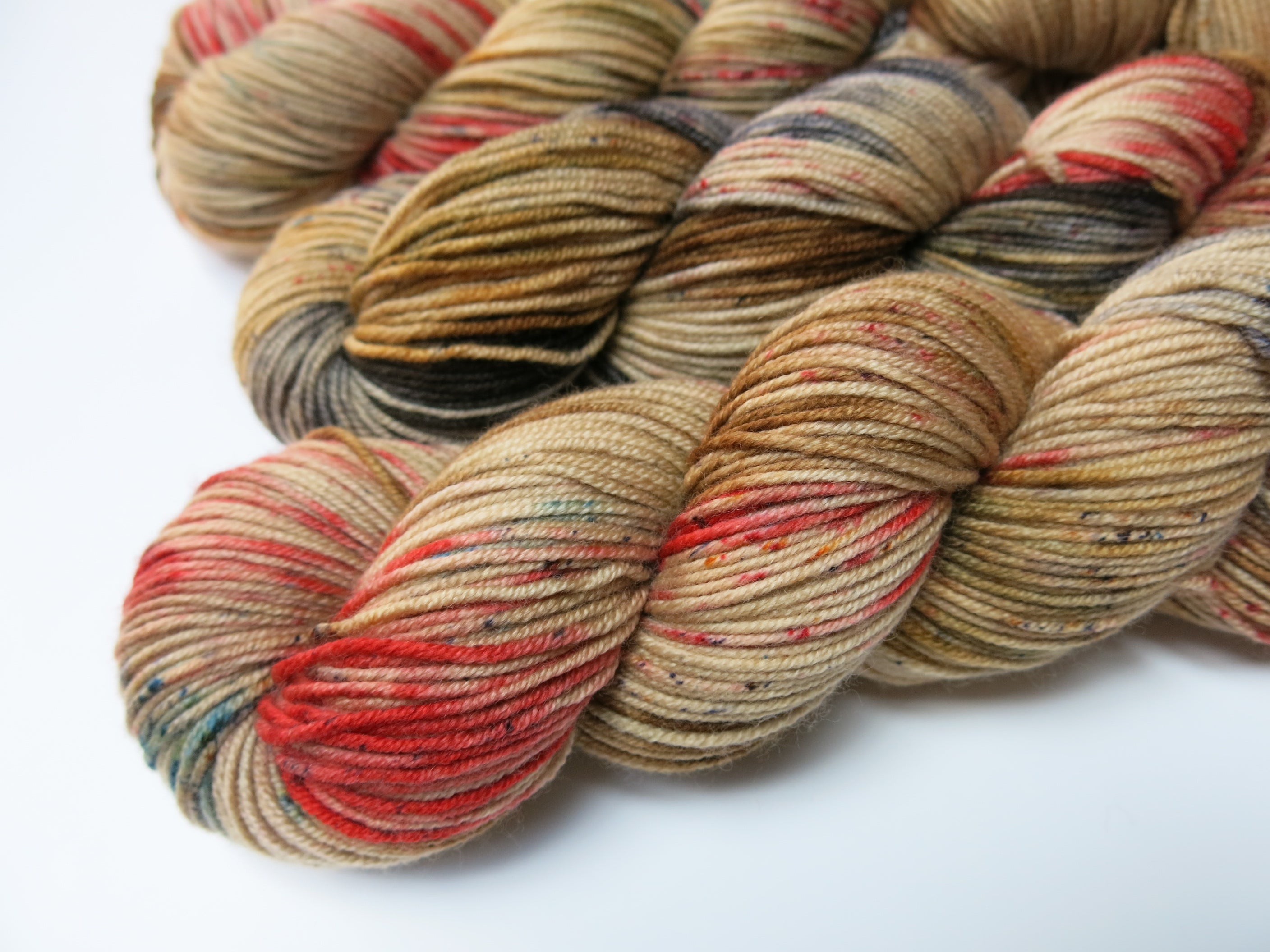 indie dyed rudolf christmas yarn in brown and red