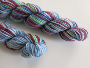 blue hand dyed superwash merino sock yarn mini skein
