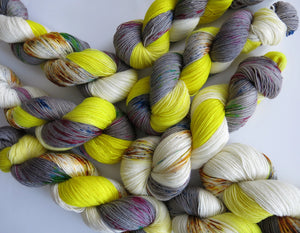 hand dyed lemon meringue pie merino sock yarn with speckles