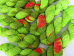 hand dyed neon green grinch christmas sock yarn skeins