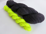 hand dyed sock yarn set with black and yellow mini skeins