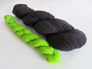 hand dyed sock yarn set with black and neon green mini skein