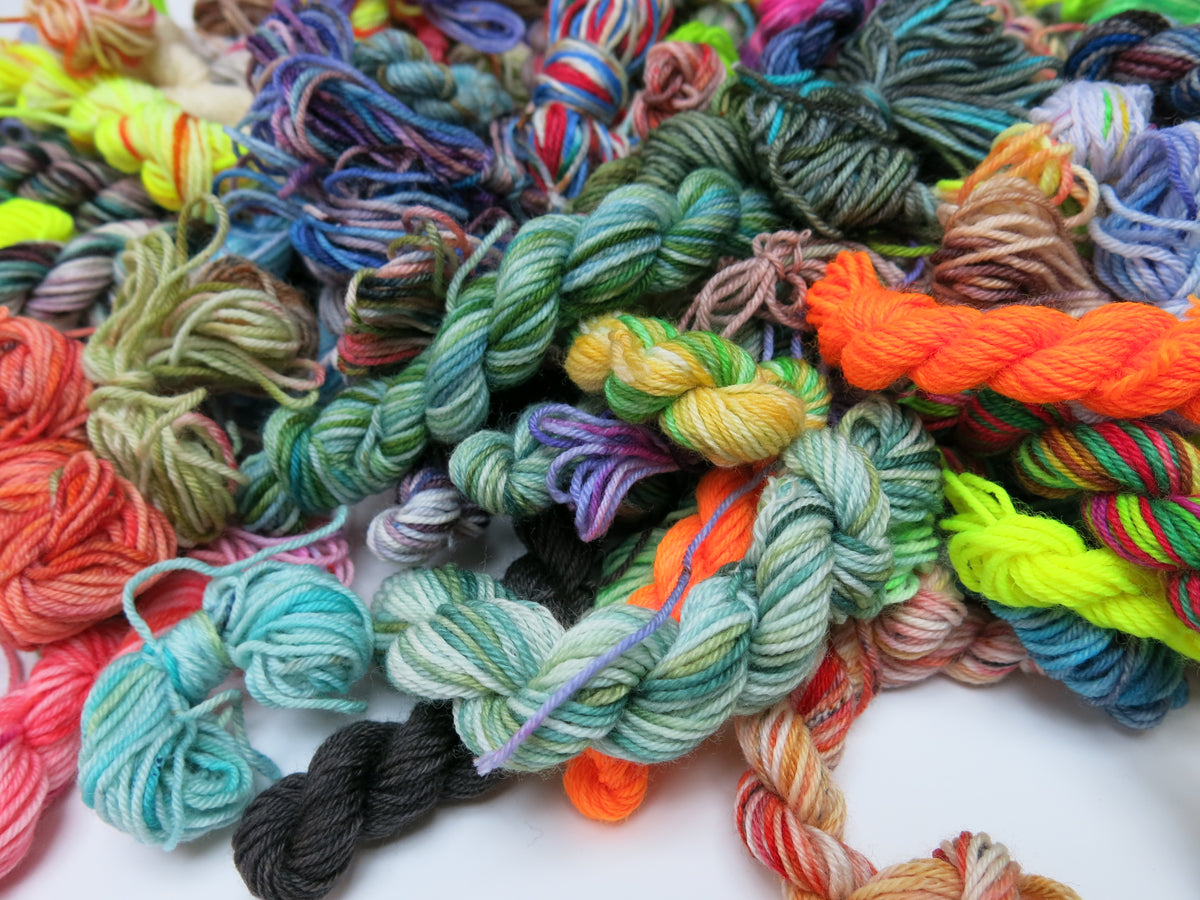 Random Mix Mini Skein Sock Runts on a variety of bases – My Mama Knits