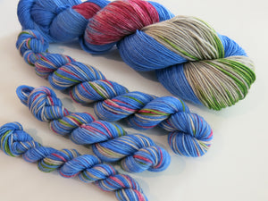 blue and grey sock yarn mini skeins for knitting and crochet