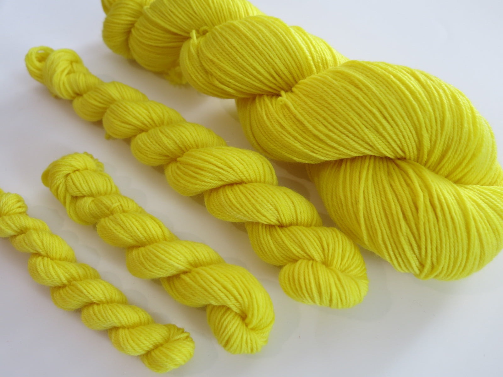hand dyed yellow mini skeins for sock knitting and crafts