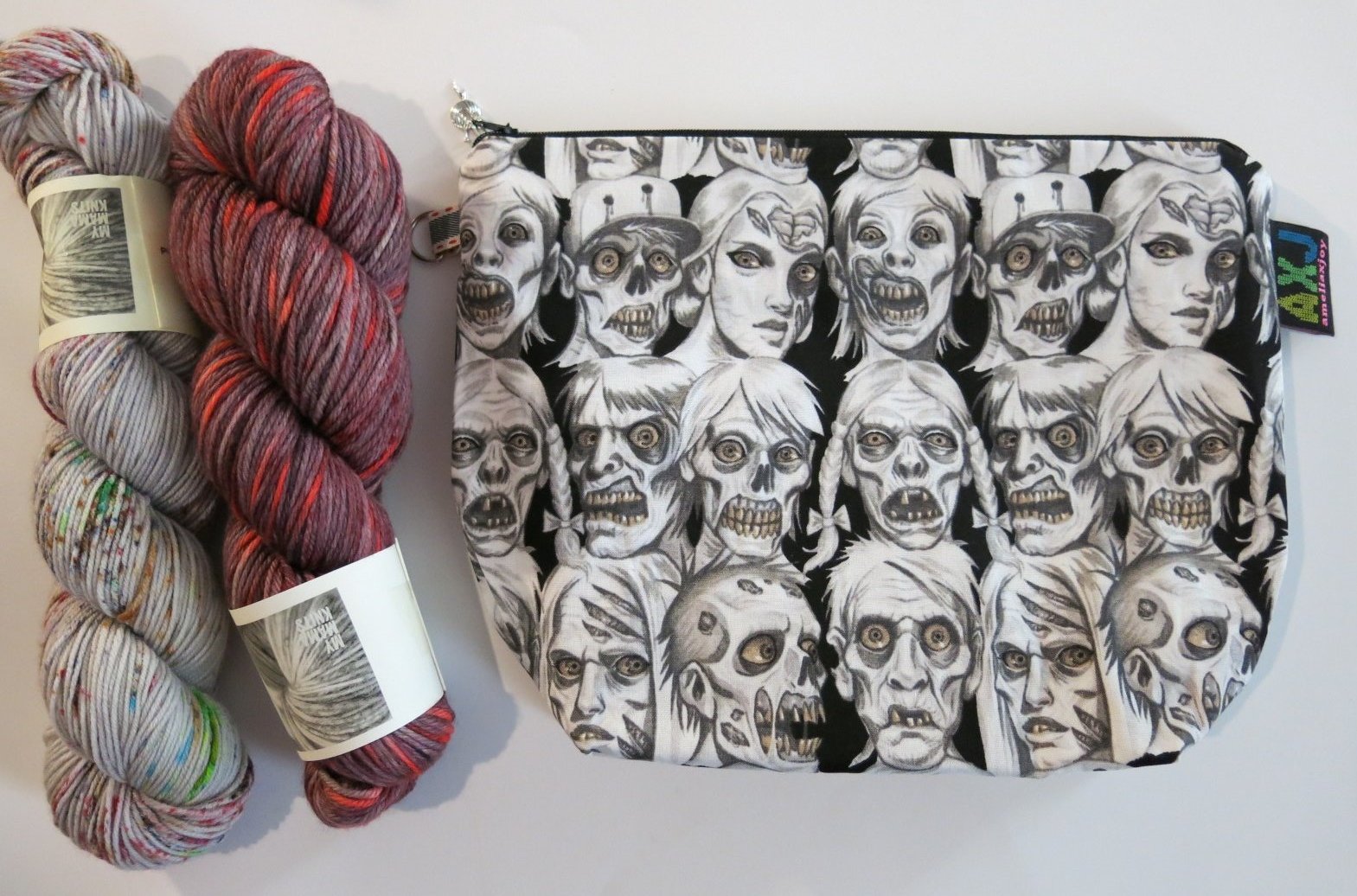 zip close zombie sock wedge bag for knitting projects