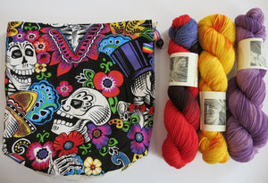 dia de los muertos skeleton project bag for knitting and crochet