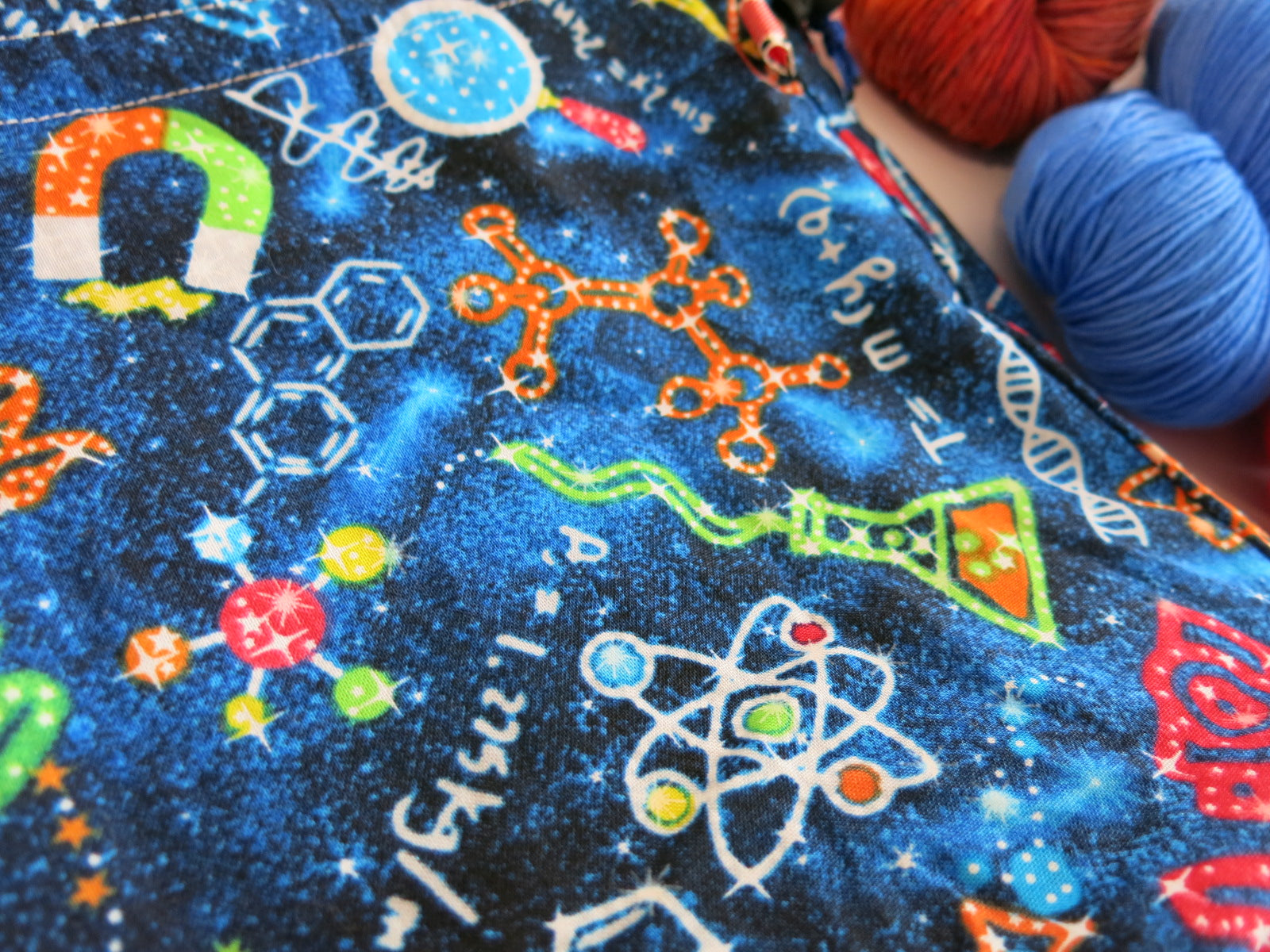 outer space and science themed toggle close drawstring tote bag