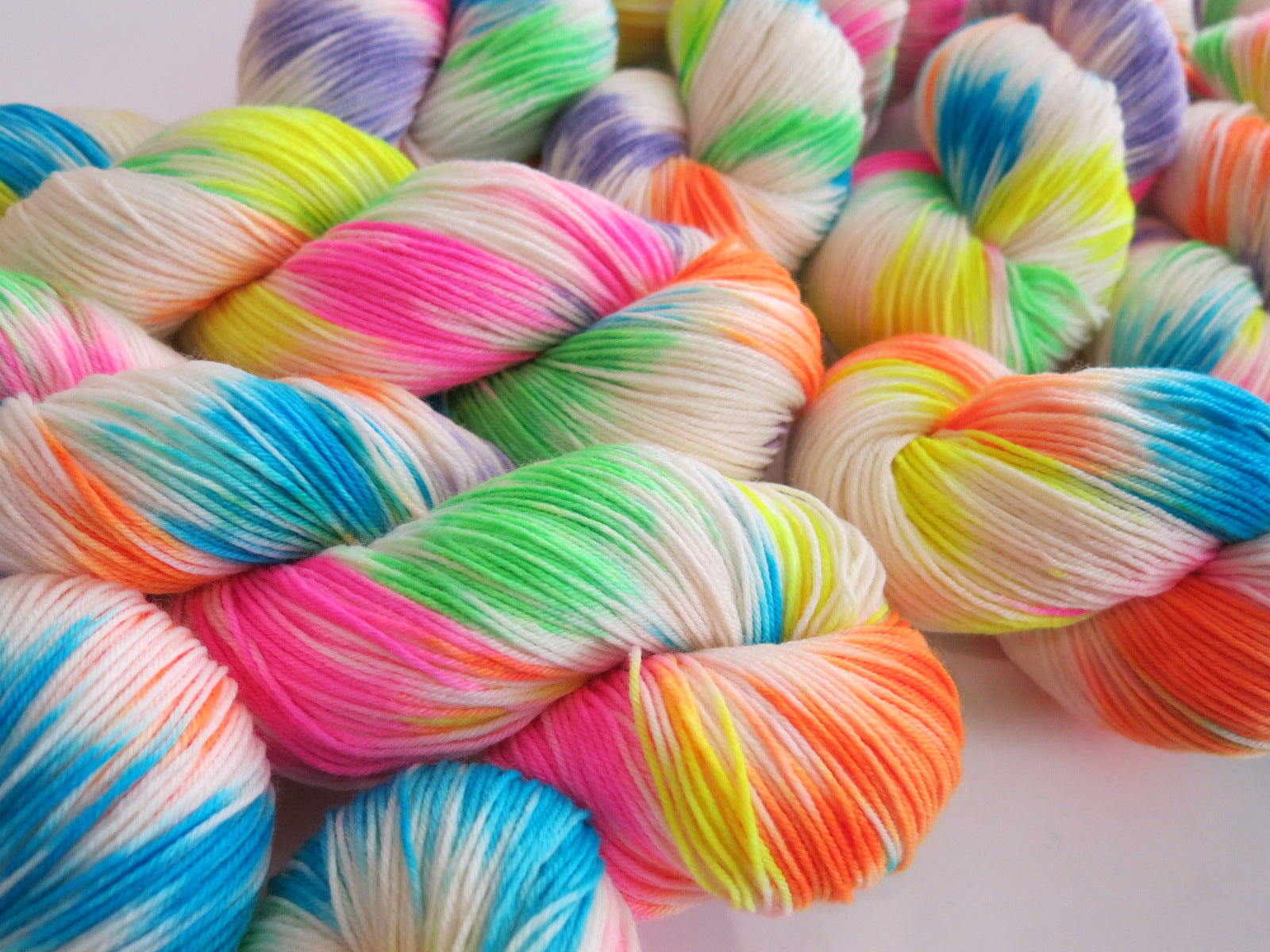 sugar skull indie dyed yarn with neon pops of colour