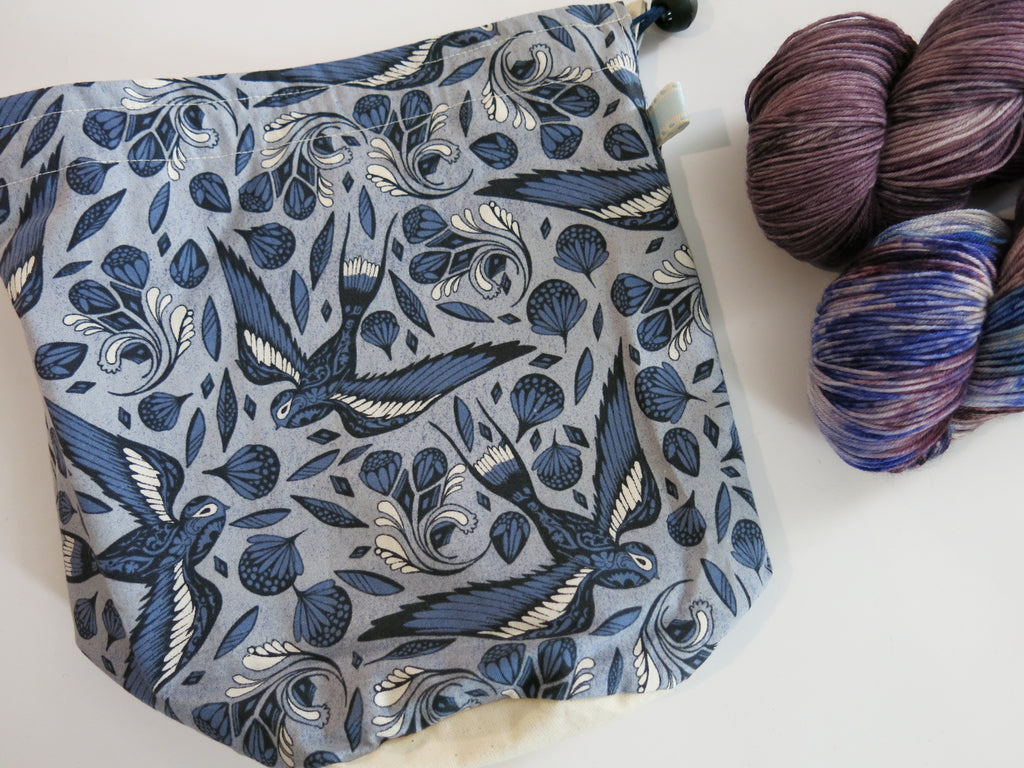 blue sailor tattoo bird project bag for knitting