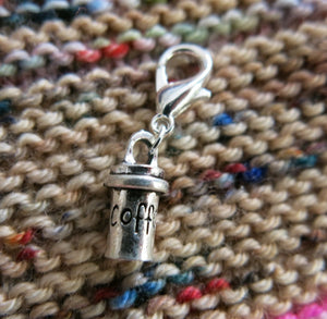 silver coffee to go cup charm for zippers, bags and crochet