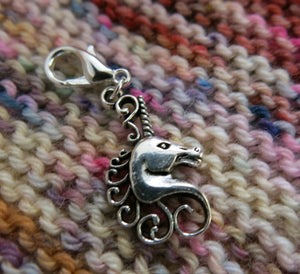 silver alloy unicorn charm stitch marker for knitting and crochet