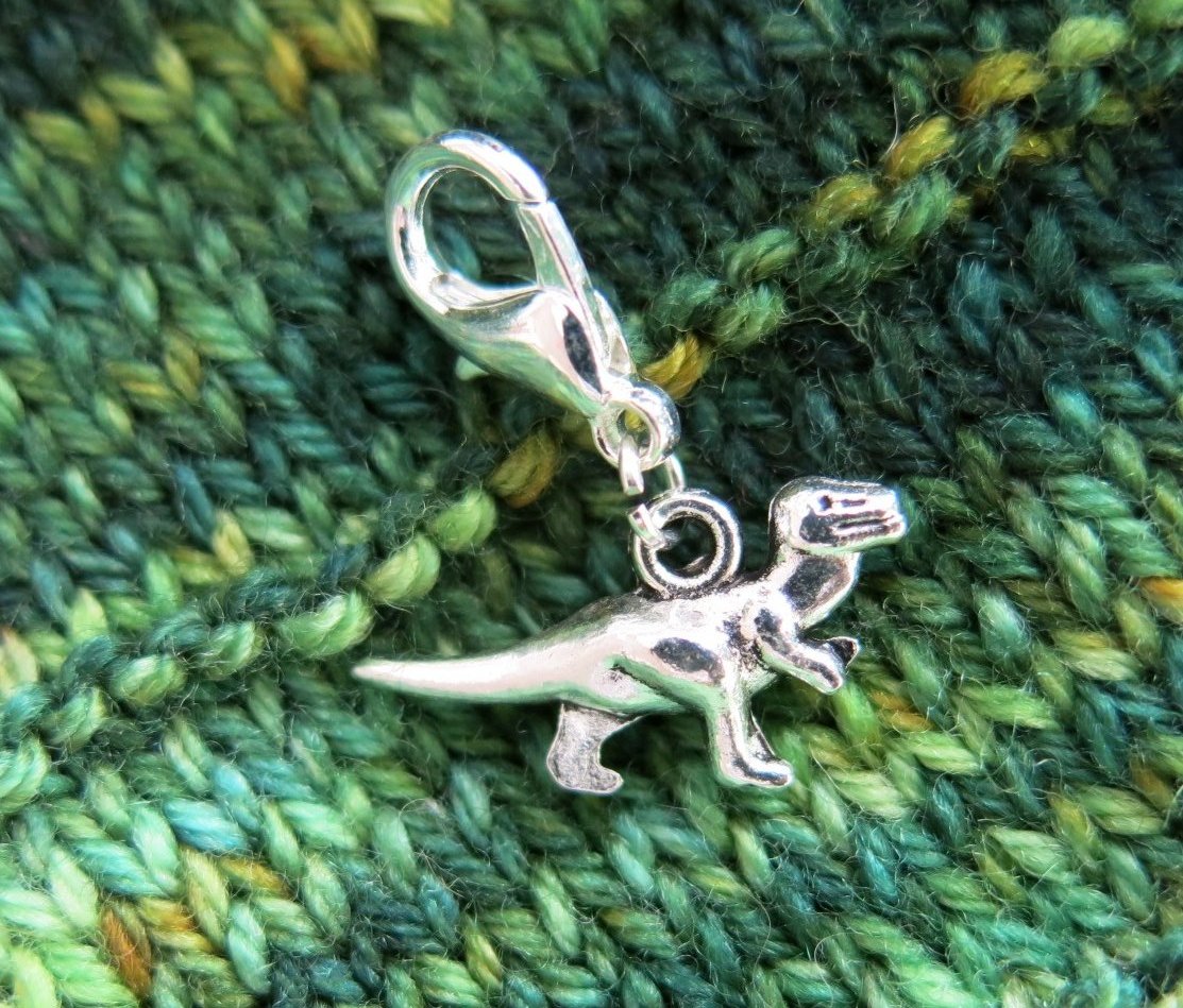t rex dinosaur charm stitch marker for knitting and crochet