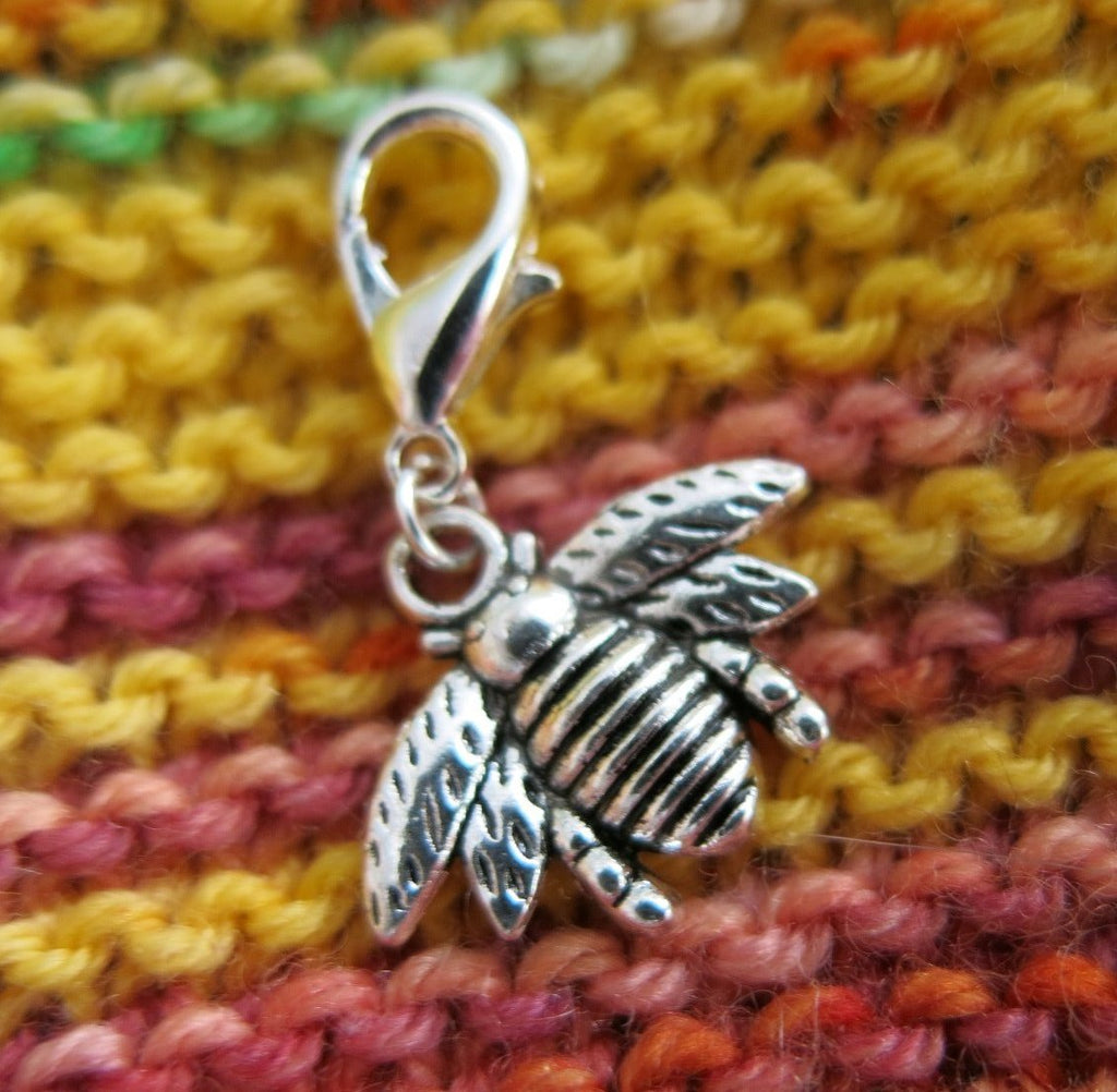 silver bumble bee place keeper stitch marker for knitting and crochet