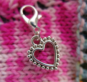 silver valentine heart charm place keeper for knitting and crochet projects