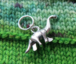 long neck dinosaur charm on a snagless jumpring for knitting