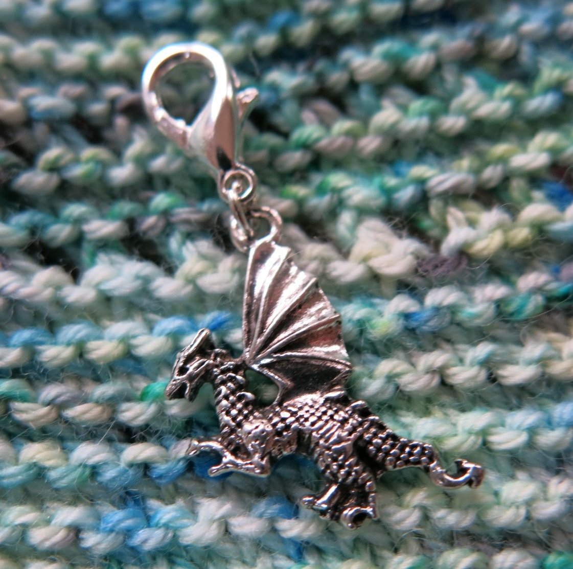 silver dragon charm for bracelets, zippers, bags and crochet