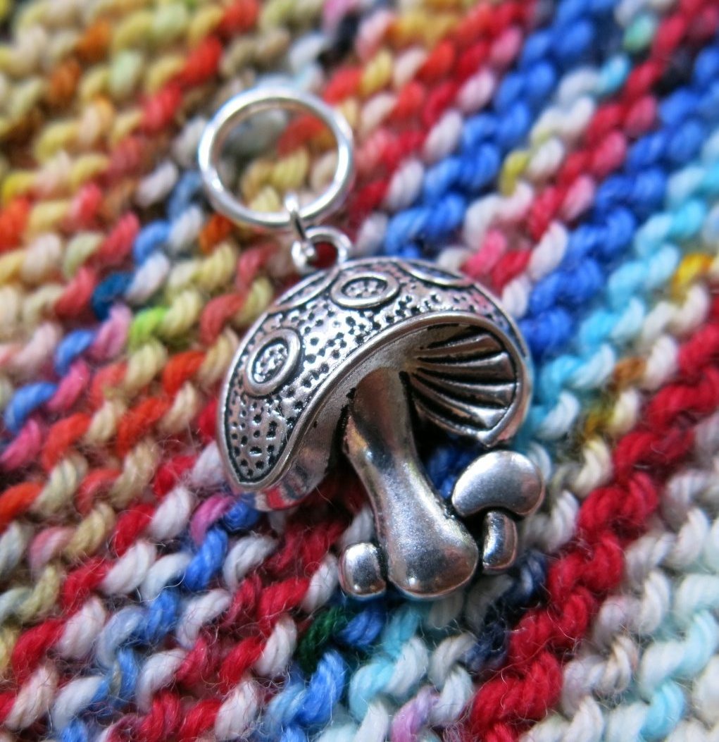 silver mushroom stitch marker for knitting 