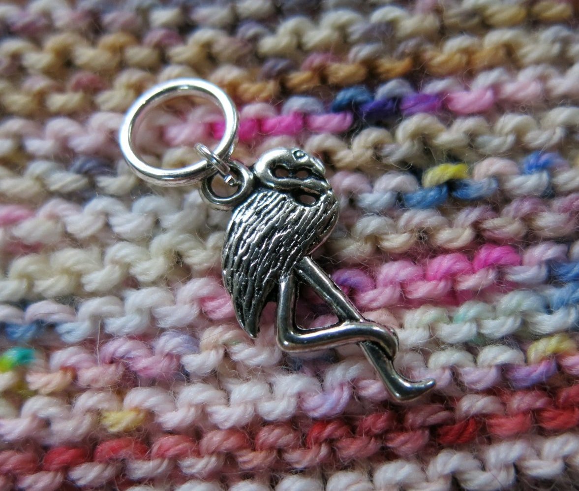 flamingo bird charm on a snagless jump ring for knitting