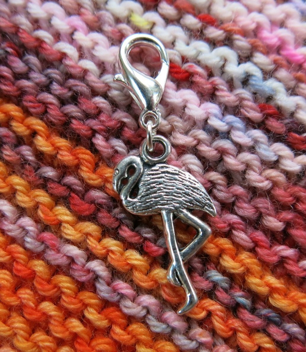 silver flamingo hanging charm for charm bracelets, crochet and bag pulls