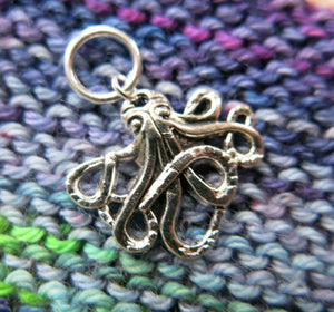 silver octopus charm on a snagless jump ring for knitting