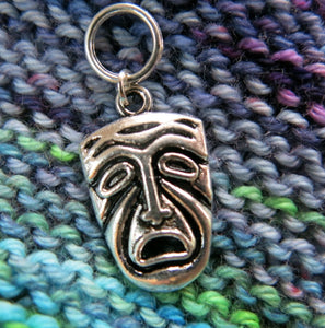silver theatrical mask charm stitch marker for knitting
