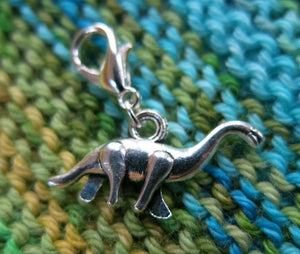 silver long neck dinosaur stitch marker for knitting and crochet