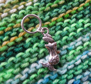 silver mermaid stitch marker on a snagless jump ring for knitting