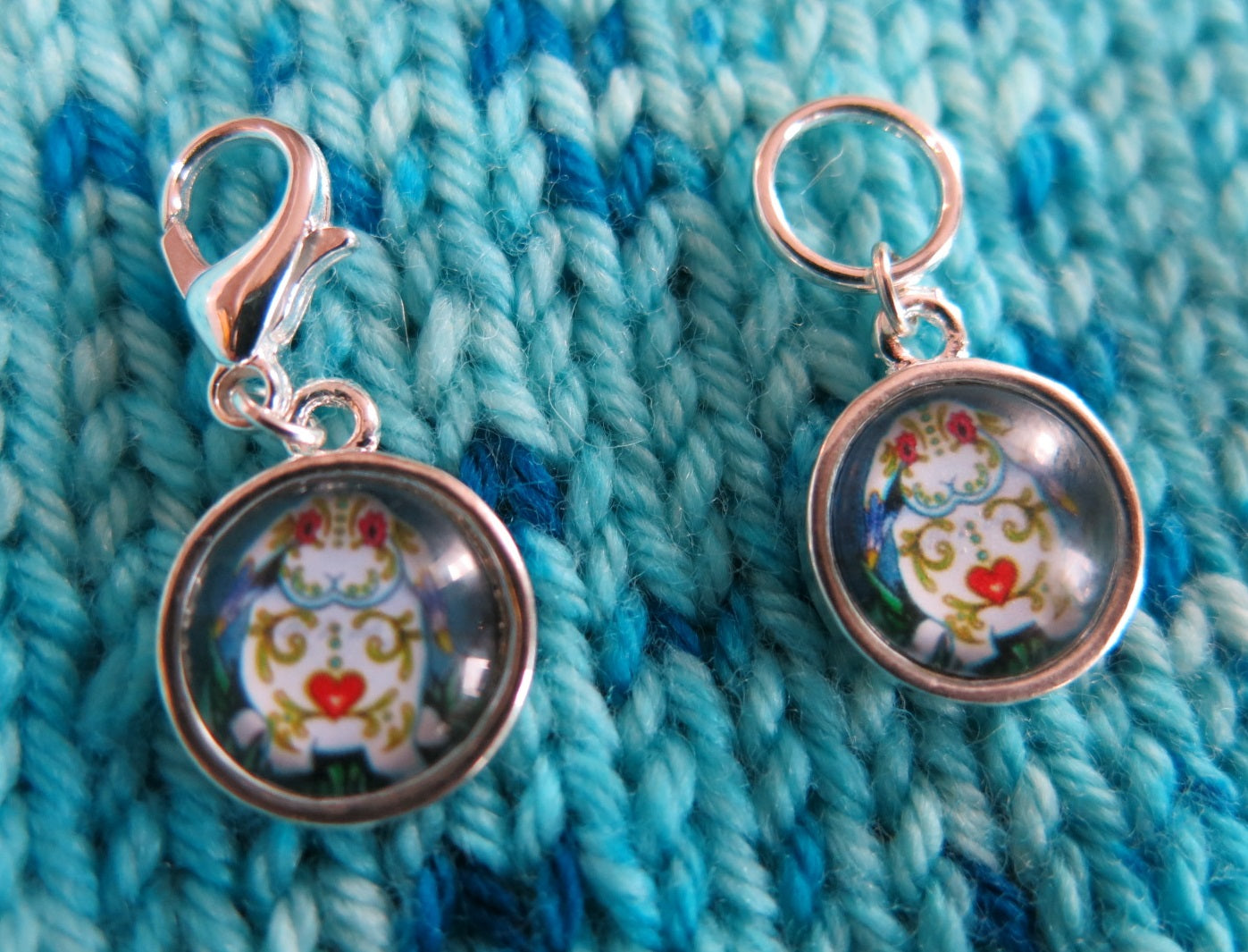sugar skull rabbit charm on a clasp or snagless ring