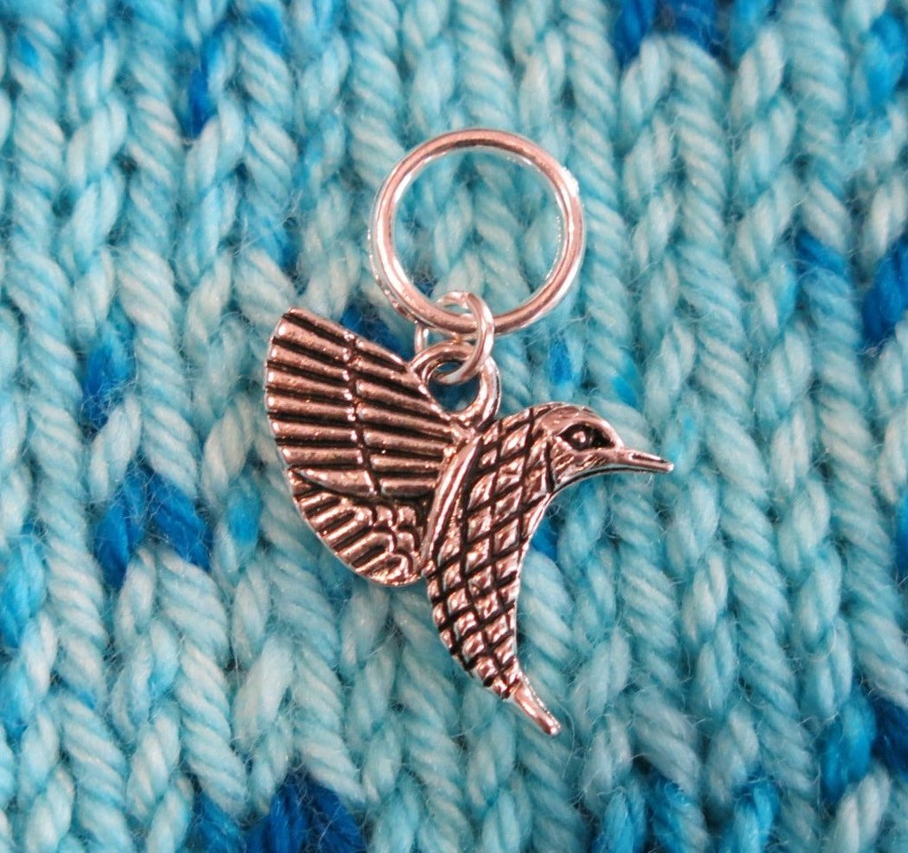 double sided silver alloy hummingbird stitch marker for knitting