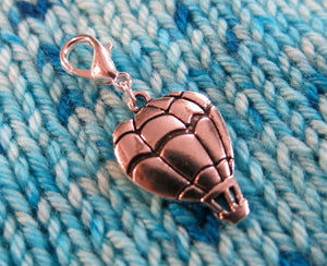 silver hanging hot air balloon charm for bracelets, bags and crochet