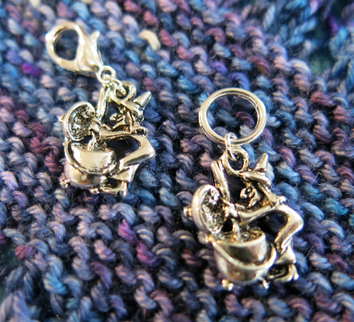 witch and cauldron charm for bracelets, bags and knitting progress
