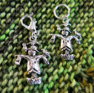 scarecrow charm for bracelets, bags and knitting progress