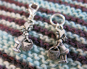 dorothy red riding hood charm for bracelets, bags and knitting progress
