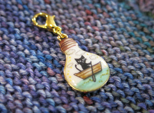 enamel black cat in a boat charm for bracelets or knitting