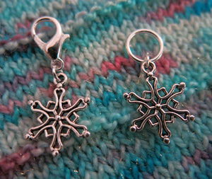 silver winter snowflake progress keepers for knitting and crochet