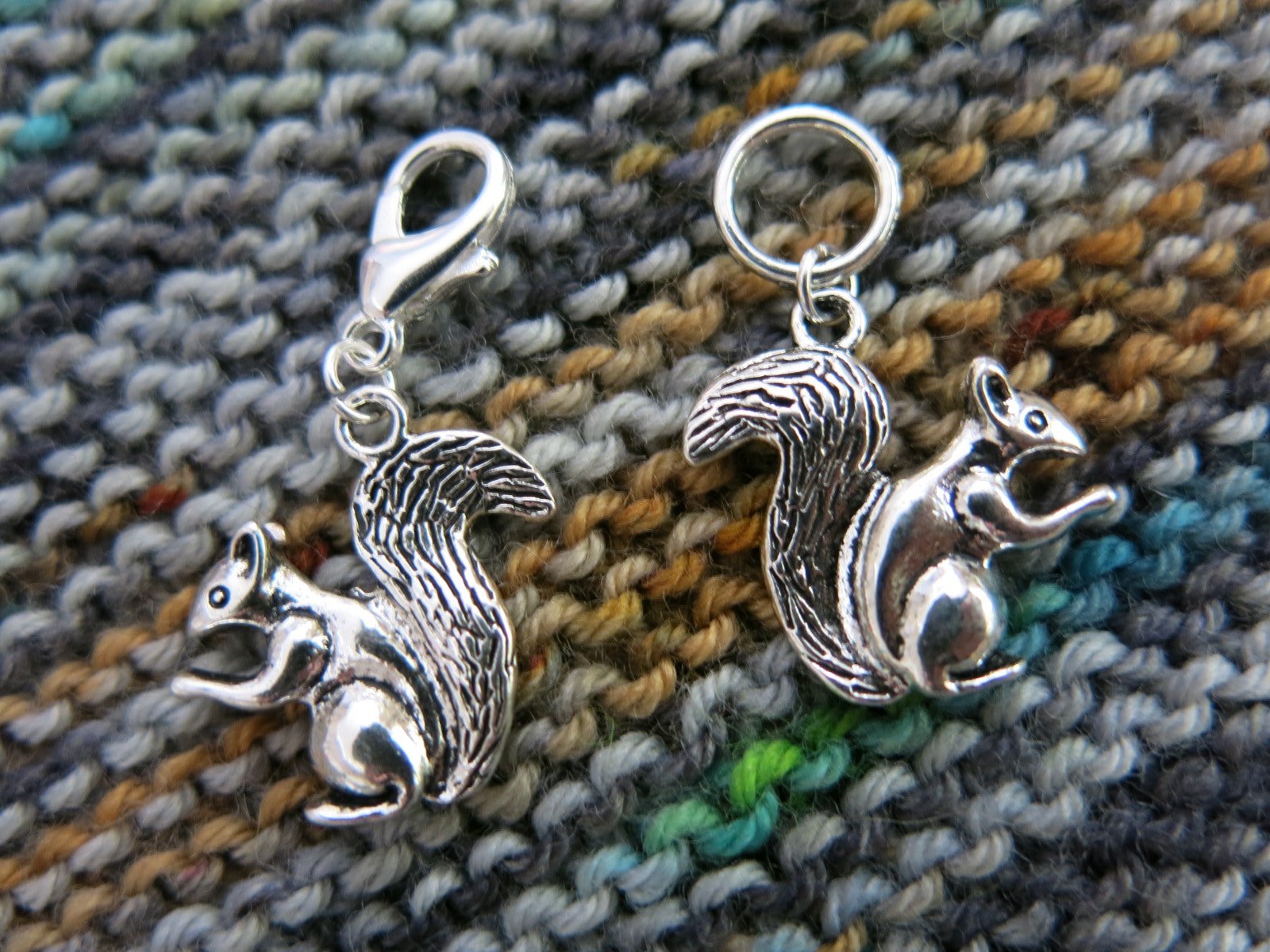 double sided squirrel hanging charms for bracelets, bags, zippers and crochet projects