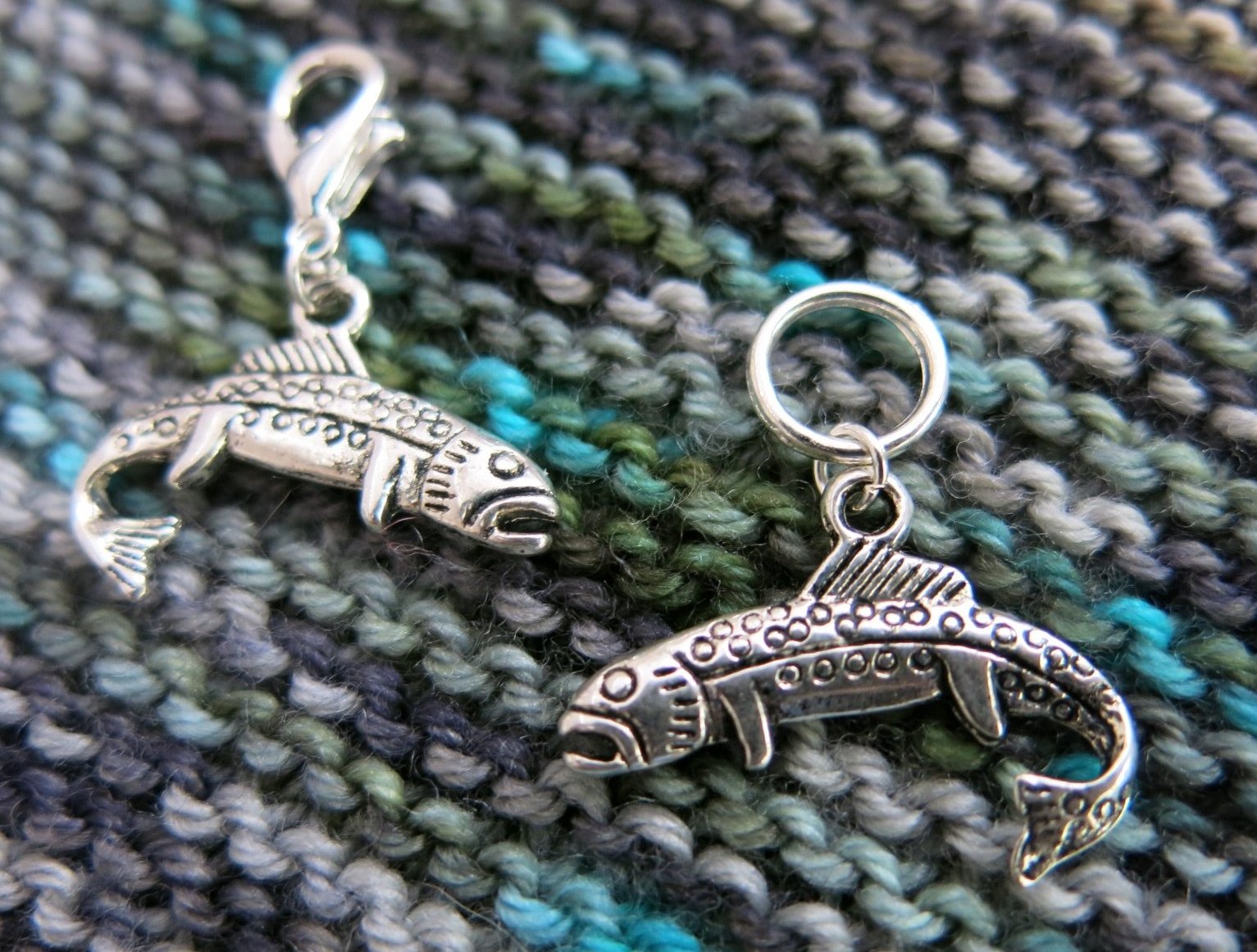 double sided fish hanging charms for bracelets, bags, zippers and crochet projects